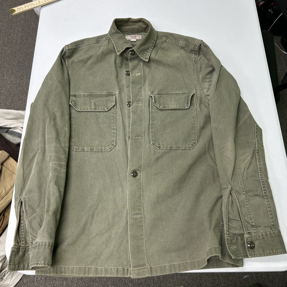 Wallace & Barnes Shirt Jacket Mens Small Green Canvas Button Up Utility H1